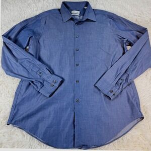 Calvin Klein Mens Slim Fit Performance Non Iron Dress Shirt Size Large Chambray